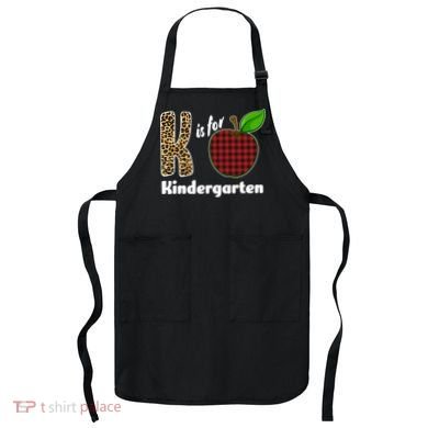 K Is For Kindergarten Teacher Leopard Buffalo Plaid Apron