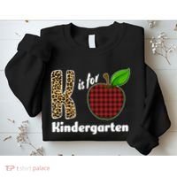 K Is For Kindergarten Teacher Leopard Buffalo Plaid Sweatshirt thumb 2