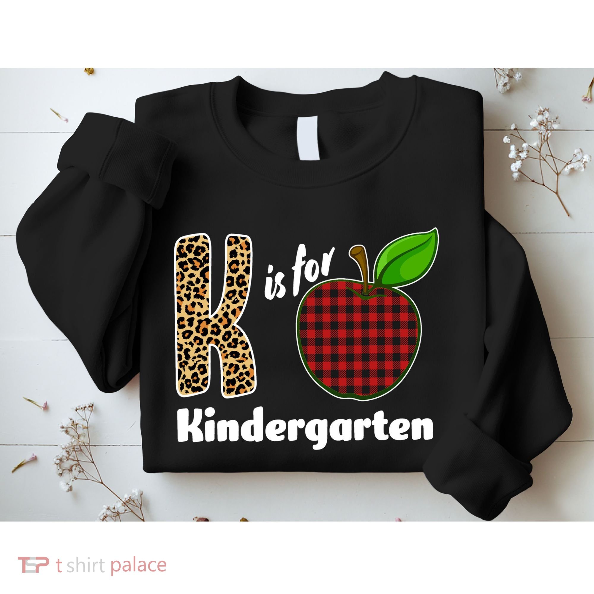 K Is For Kindergarten Teacher Leopard Buffalo Plaid Sweatshirt