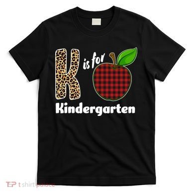 K Is For Kindergarten Teacher Leopard Buffalo Plaid T-Shirt