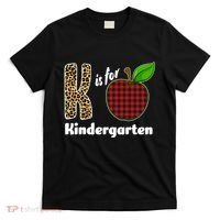 K Is For Kindergarten Teacher Leopard Buffalo Plaid T-Shirt thumb 0