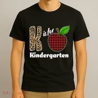 K Is For Kindergarten Teacher Leopard Buffalo Plaid T-Shirt thumb 3