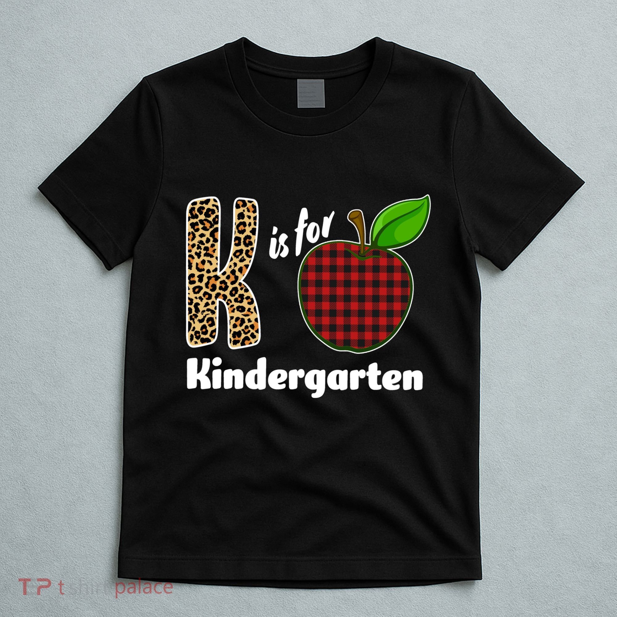 K Is For Kindergarten Teacher Leopard Buffalo Plaid T-Shirt