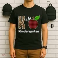 K Is For Kindergarten Teacher Leopard Buffalo Plaid T-Shirt thumb 6