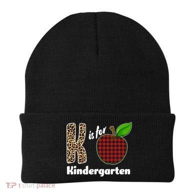 K Is For Kindergarten Teacher Leopard Buffalo Plaid Beanie