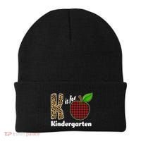 K Is For Kindergarten Teacher Leopard Buffalo Plaid Beanie thumb 0