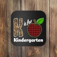 K Is For Kindergarten Teacher Leopard Buffalo Plaid Coaster thumb 0