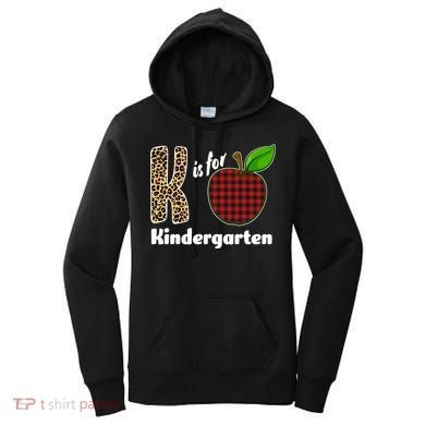 K Is For Kindergarten Teacher Leopard Buffalo Plaid Women's Hoodie