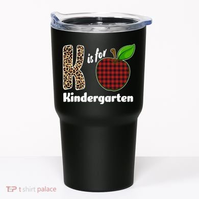 K Is For Kindergarten Teacher Leopard Buffalo Plaid Tumbler