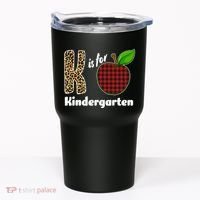 K Is For Kindergarten Teacher Leopard Buffalo Plaid Tumbler thumb 0