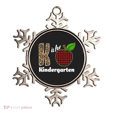 K Is For Kindergarten Teacher Leopard Buffalo Plaid Ornament