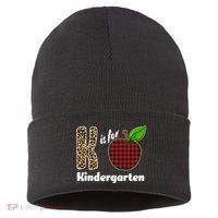 K Is For Kindergarten Teacher Leopard Buffalo Plaid Sustainable Knit Beanie thumb 0