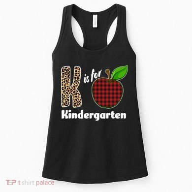 K Is For Kindergarten Teacher Leopard Buffalo Plaid Women's Tank Top