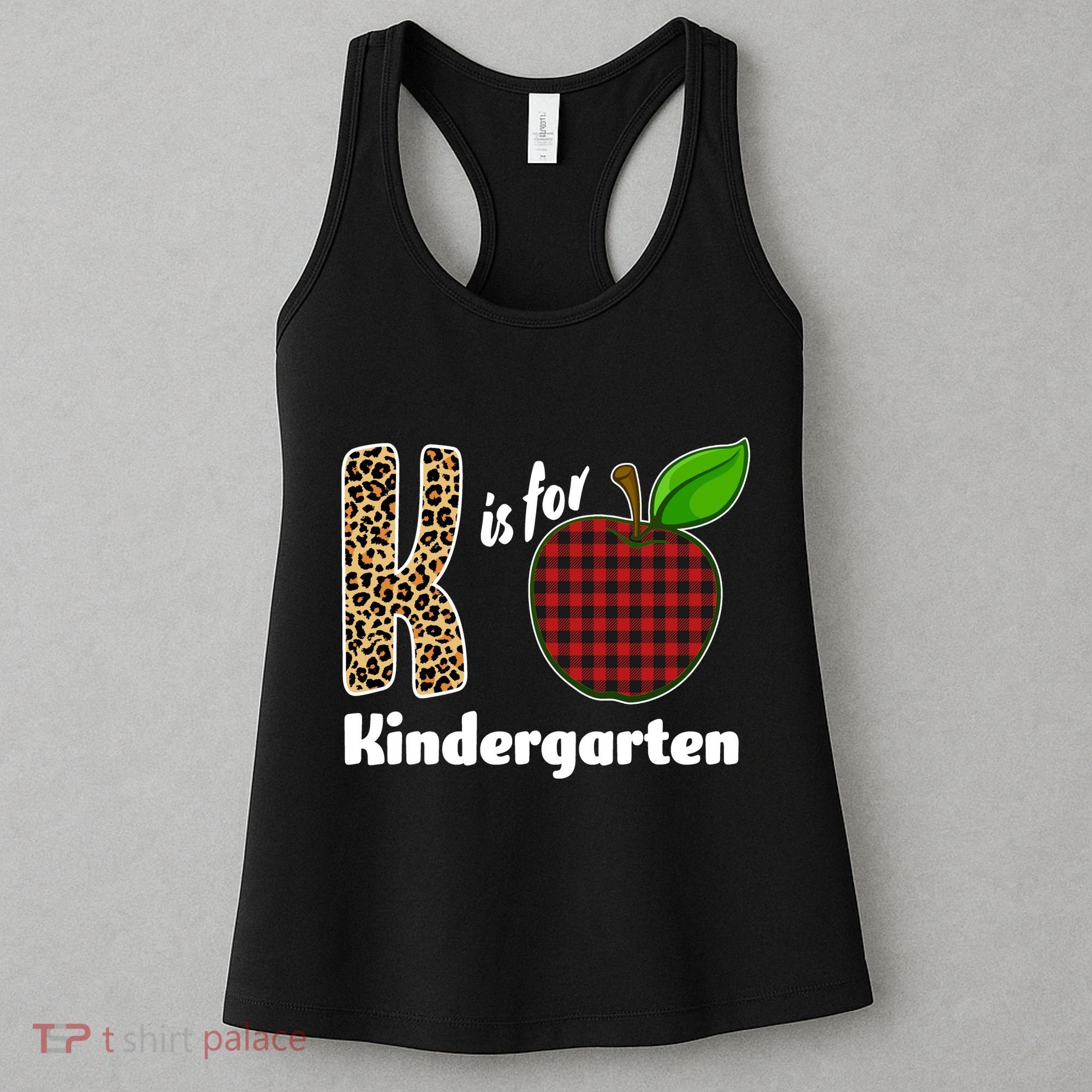 K Is For Kindergarten Teacher Leopard Buffalo Plaid Women's Tank Top