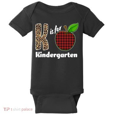 K Is For Kindergarten Teacher Leopard Buffalo Plaid Baby Bodysuit