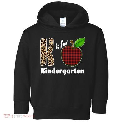 K Is For Kindergarten Teacher Leopard Buffalo Plaid Toddler Hoodie