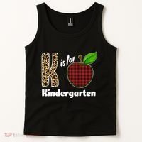 K Is For Kindergarten Teacher Leopard Buffalo Plaid Tank Top thumb 2