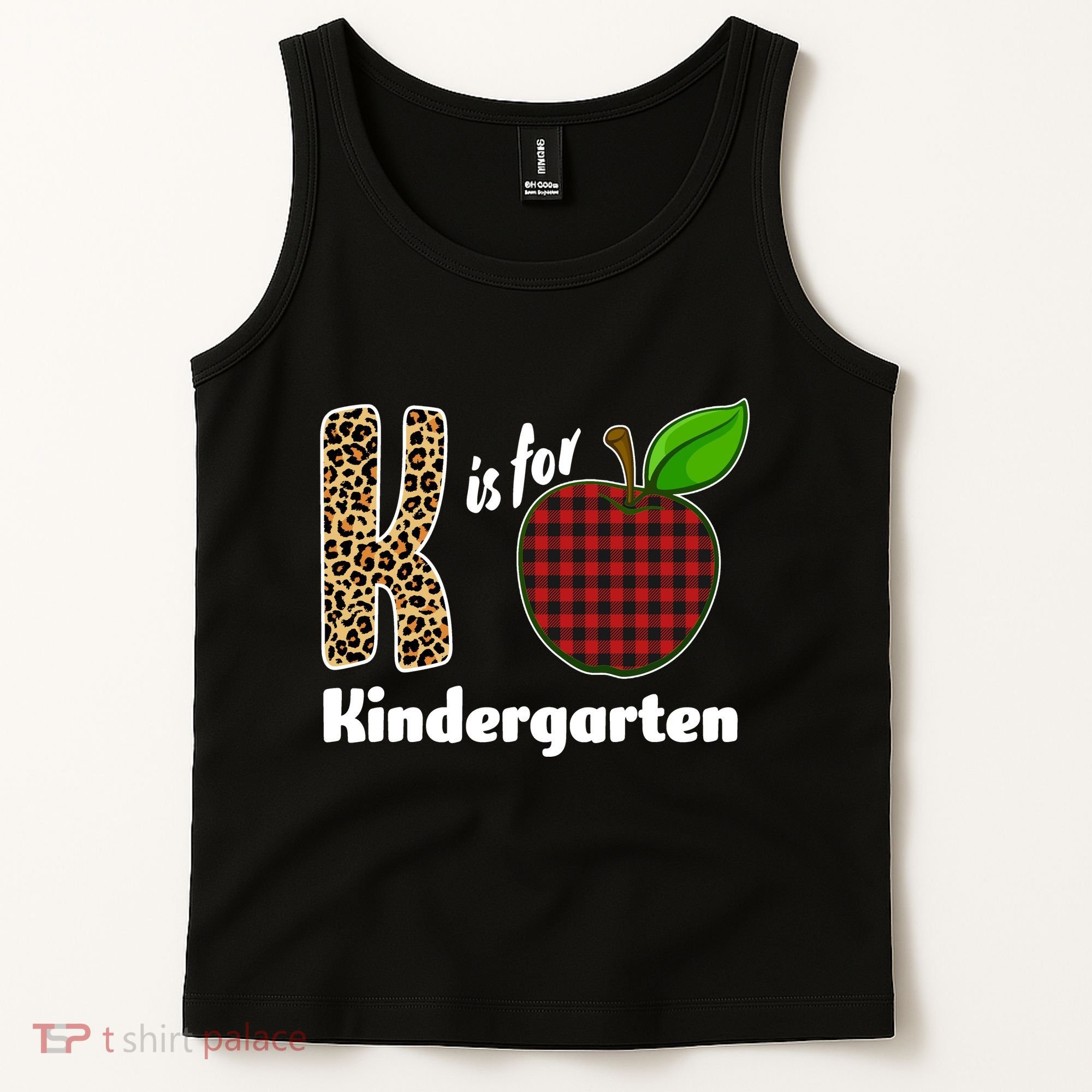 K Is For Kindergarten Teacher Leopard Buffalo Plaid Tank Top