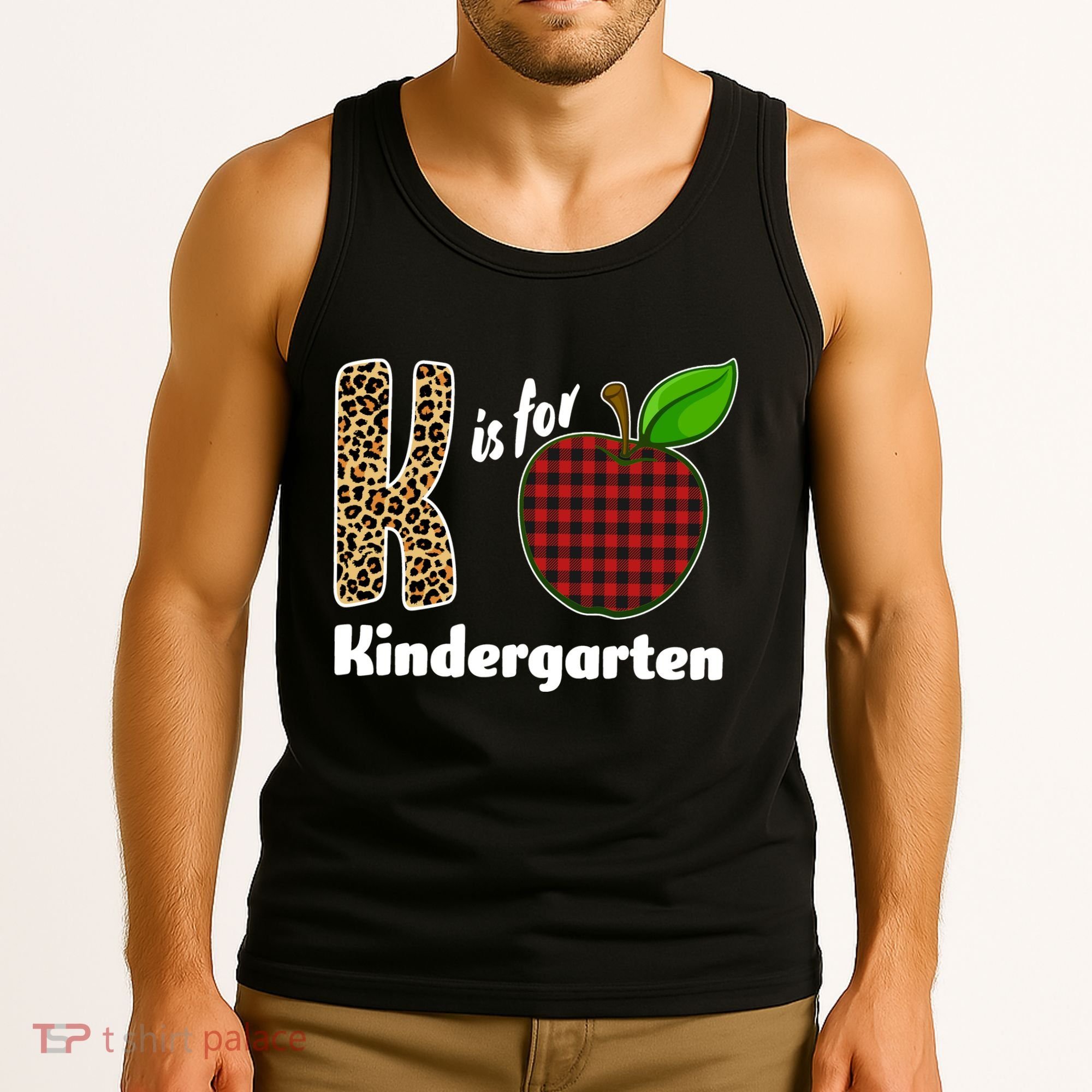 K Is For Kindergarten Teacher Leopard Buffalo Plaid Tank Top
