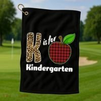 K Is For Kindergarten Teacher Leopard Buffalo Plaid Golf Towel thumb 1