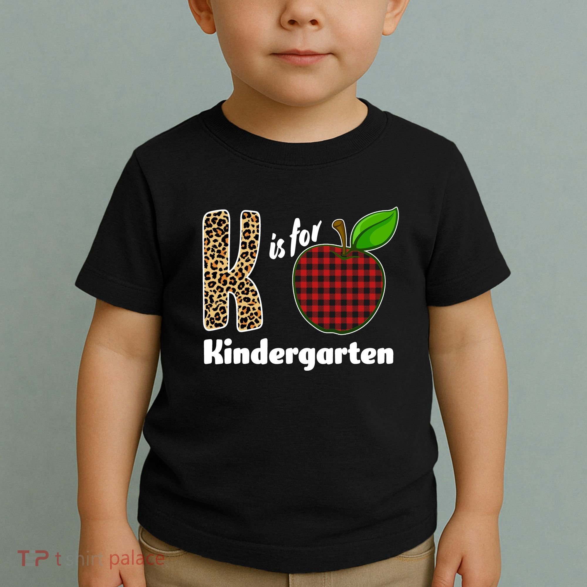 K Is For Kindergarten Teacher Leopard Buffalo Plaid Toddler T-Shirt