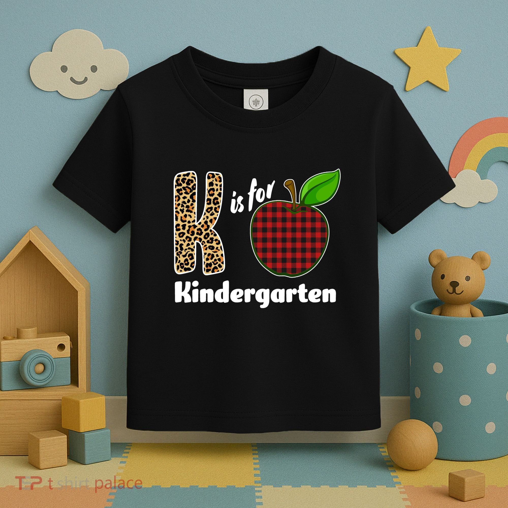K Is For Kindergarten Teacher Leopard Buffalo Plaid Toddler T-Shirt