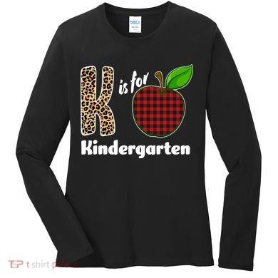 K Is For Kindergarten Teacher Leopard Buffalo Plaid Women's Long Sleeve Shirt