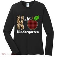 K Is For Kindergarten Teacher Leopard Buffalo Plaid Women's Long Sleeve Shirt thumb 0