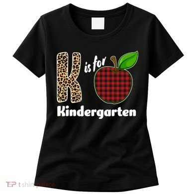 K Is For Kindergarten Teacher Leopard Buffalo Plaid Women's T-Shirt