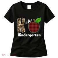 K Is For Kindergarten Teacher Leopard Buffalo Plaid Women's T-Shirt thumb 0