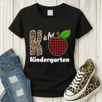 K Is For Kindergarten Teacher Leopard Buffalo Plaid Women's T-Shirt thumb 3