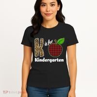 K Is For Kindergarten Teacher Leopard Buffalo Plaid Women's T-Shirt thumb 4