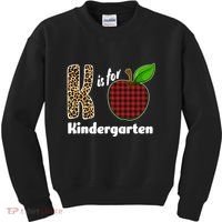 K Is For Kindergarten Teacher Leopard Buffalo Plaid Kids Sweatshirt thumb 0