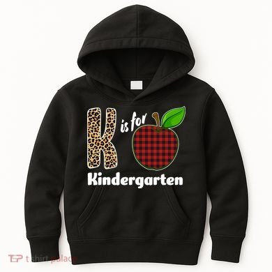K Is For Kindergarten Teacher Leopard Buffalo Plaid Kids Hoodie