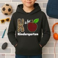 K Is For Kindergarten Teacher Leopard Buffalo Plaid Kids Hoodie thumb 2