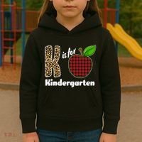 K Is For Kindergarten Teacher Leopard Buffalo Plaid Kids Hoodie thumb 3