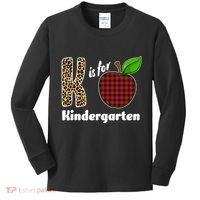 K Is For Kindergarten Teacher Leopard Buffalo Plaid Kids Long Sleeve Shirt thumb 0