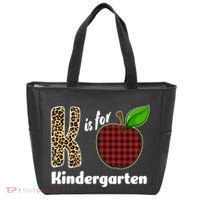 K Is For Kindergarten Teacher Leopard Buffalo Plaid Tote Bag thumb 0