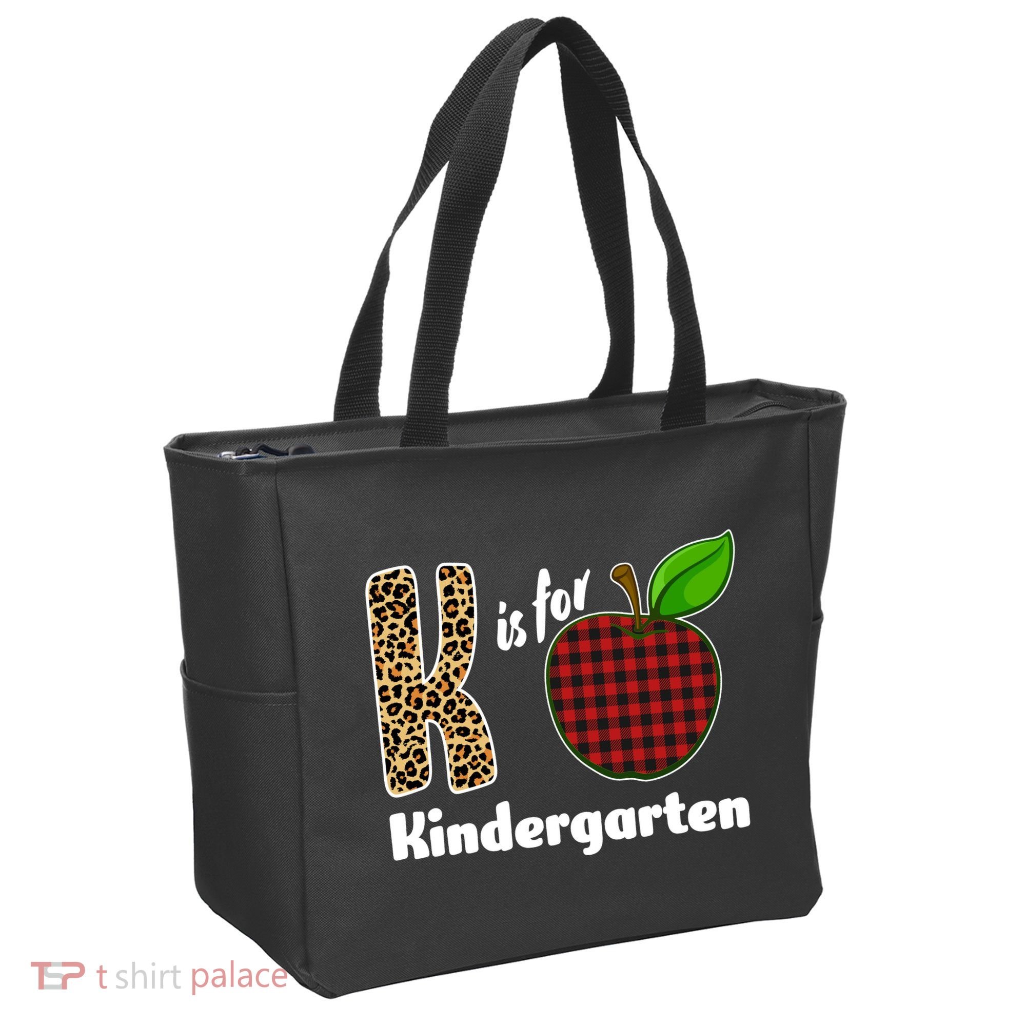 K Is For Kindergarten Teacher Leopard Buffalo Plaid Tote Bag