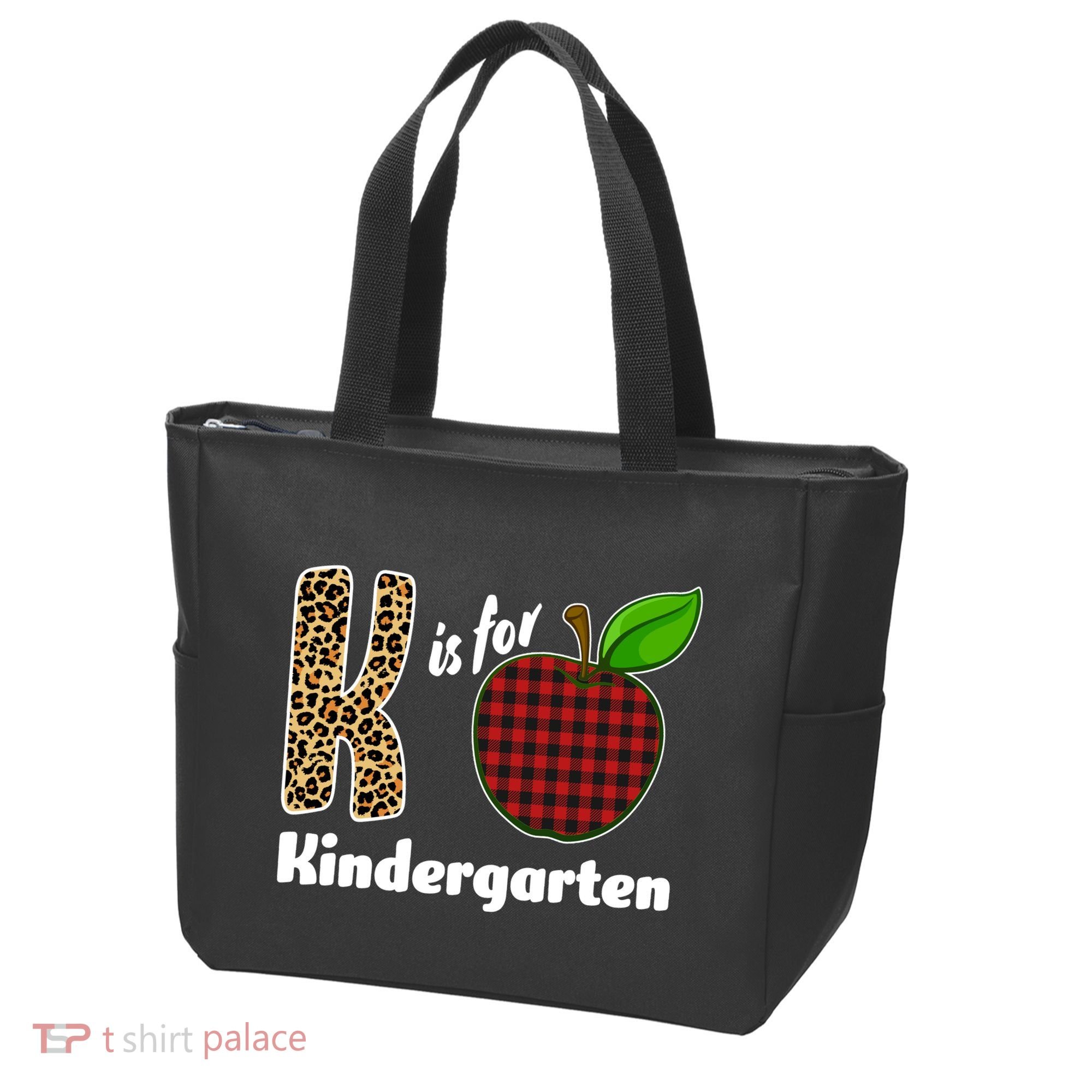 K Is For Kindergarten Teacher Leopard Buffalo Plaid Tote Bag