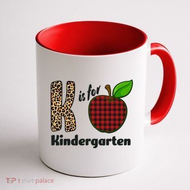 K Is For Kindergarten Teacher Leopard Buffalo Plaid Coffee Mug back