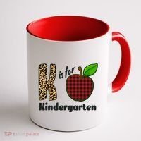 K Is For Kindergarten Teacher Leopard Buffalo Plaid Coffee Mug thumb 1