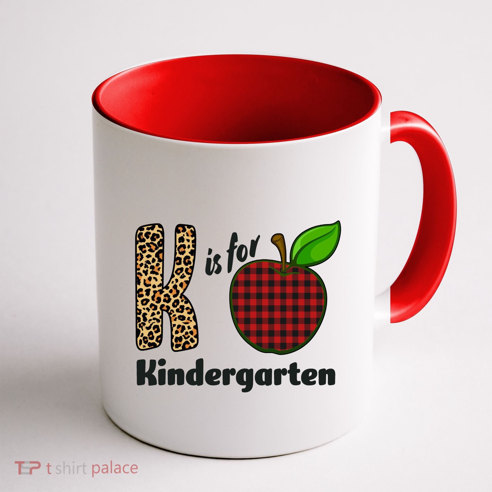 K Is For Kindergarten Teacher Leopard Buffalo Plaid Coffee Mug