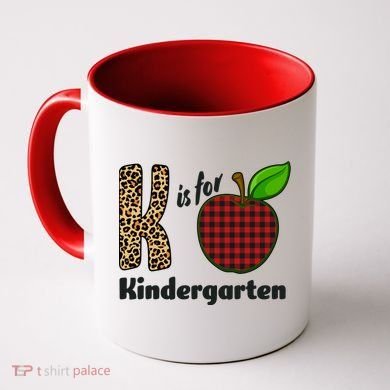 K Is For Kindergarten Teacher Leopard Buffalo Plaid Coffee Mug