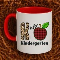 K Is For Kindergarten Teacher Leopard Buffalo Plaid Coffee Mug thumb 2
