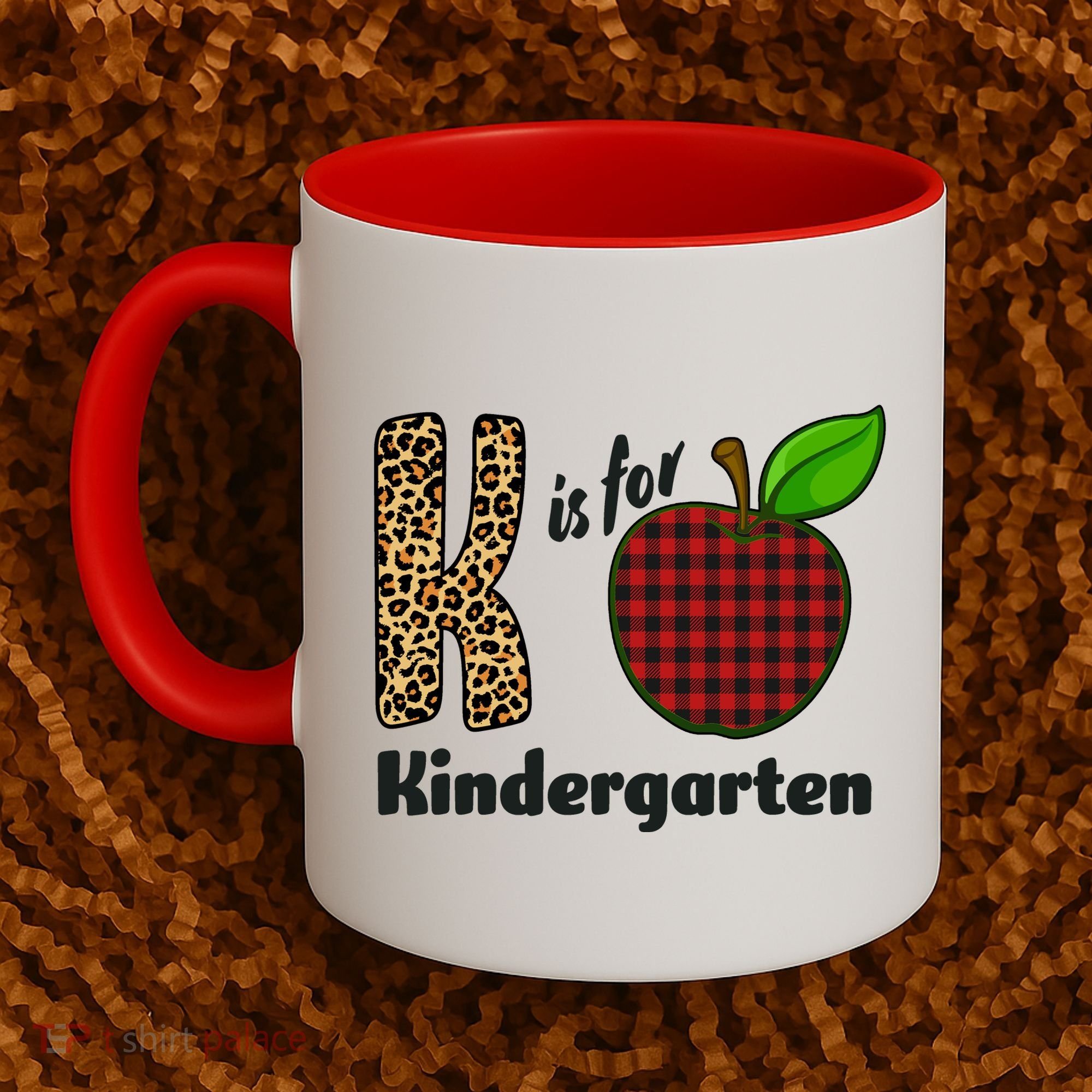 K Is For Kindergarten Teacher Leopard Buffalo Plaid Coffee Mug