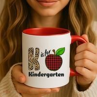 K Is For Kindergarten Teacher Leopard Buffalo Plaid Coffee Mug thumb 3