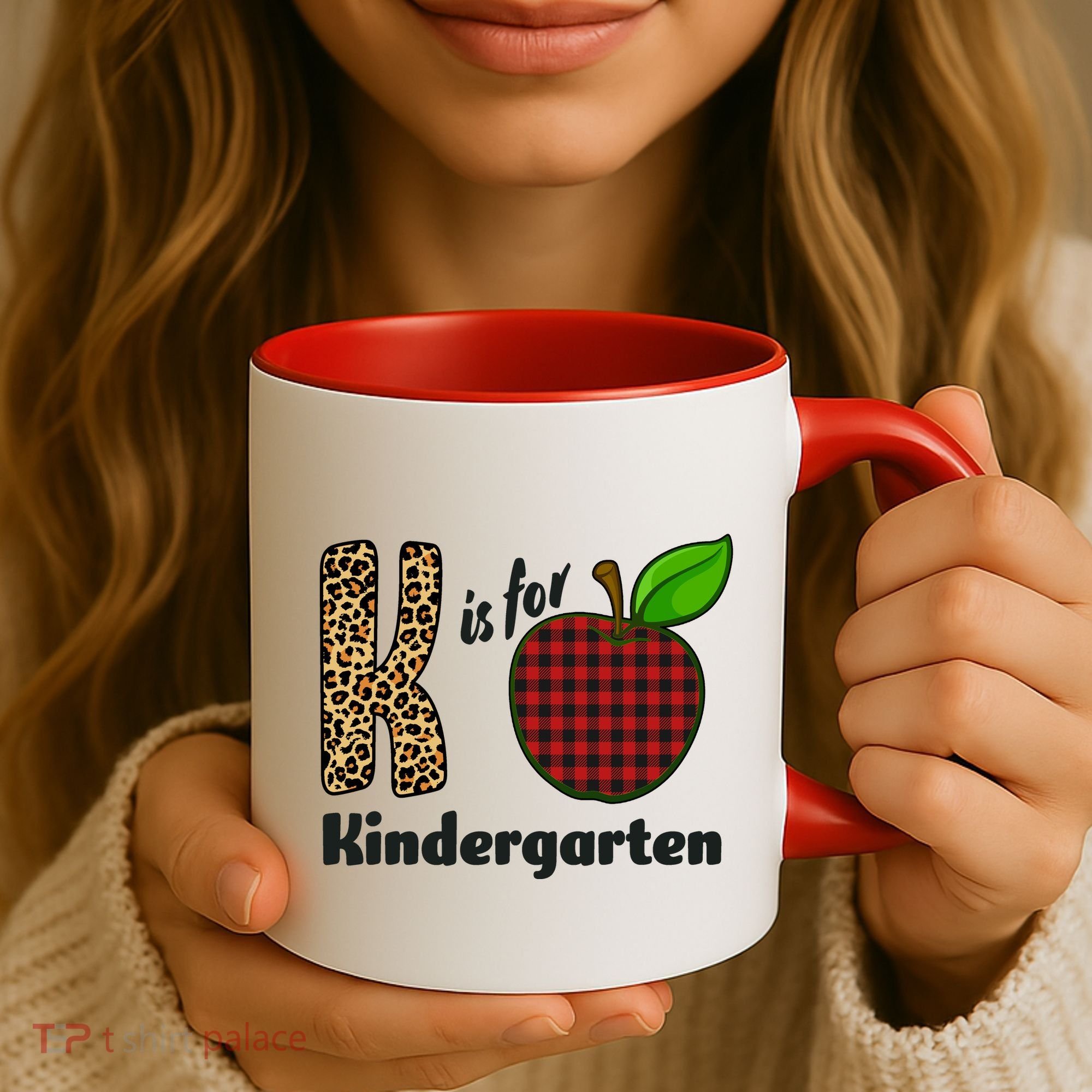 K Is For Kindergarten Teacher Leopard Buffalo Plaid Coffee Mug