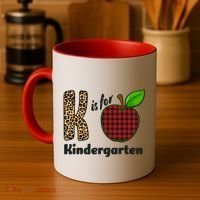 K Is For Kindergarten Teacher Leopard Buffalo Plaid Coffee Mug thumb 4