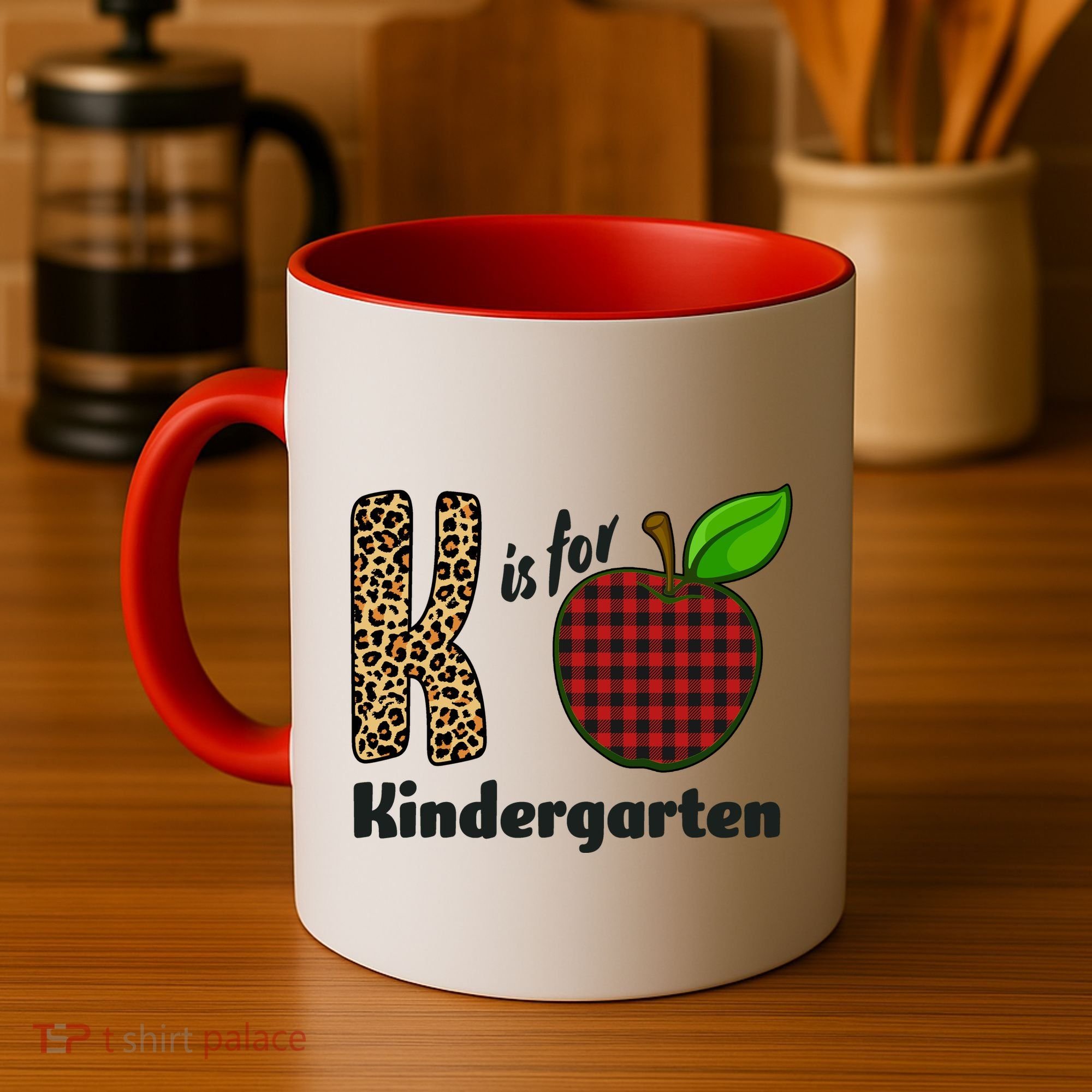 K Is For Kindergarten Teacher Leopard Buffalo Plaid Coffee Mug